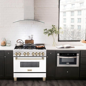ZLINE - Autograph Edition 36 in. 4.6 cu. ft. Legacy Dual Fuel Range with 6 Burner Gas Cooktop and Electric Convection Oven in Stainless Steel with White Matte Door and Polished Gold Accents