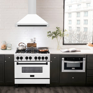 ZLINE - 36 in.Autograph Edition Convertible Stainless Steel Range Hood with White Matte Shell and Matte Black Accents (KB4STZ-WM36-MB)
