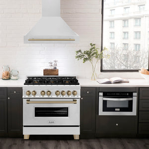 ZLINE 36" Autograph Edition Kitchen Package, Stainless Steel Dual Fuel Range, Range Hood, Dishwasher, Refrigeration, Champagne Bronze Accents