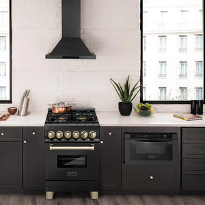 ZLINE - Autograph Edition 24 in. 2.8 cu. ft. Legacy Dual Fuel Range with 4 Burner Gas Cooktop and Electric Convection Oven in Black Stainless Steel and Polished Gold Accents