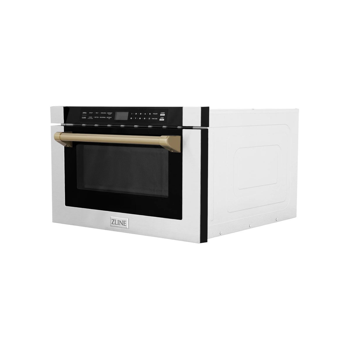 ZLINE - Autograph Edition 24&quot; 1.2 cu. ft. Built-in Microwave Drawer with a Traditional Handle in Stainless Steel and Champagne Bronze Accents