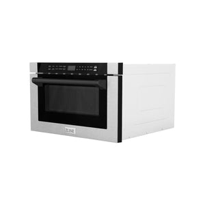ZLINE Autograph Edition 24" 1.2 cu. ft. Built-in Microwave Drawer, Traditional Handle in Stainless Steel, Matte Black Accents