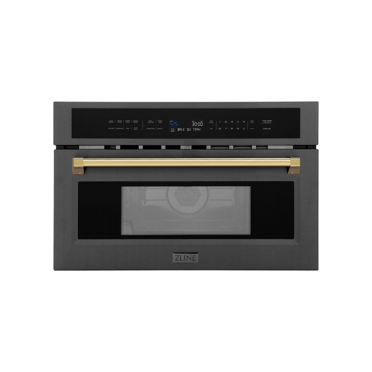 ZLINE - Autograph Edition 30” 1.6 cu ft. Built-in Convection Microwave Oven in Black Stainless Steel and Gold Accents