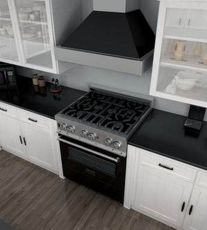 ZLINE 30" 4.0 cu. ft. Dual Fuel Range with Gas Stove and Electric Oven in Fingerprint Resistant Stainless Steel and Black Matte Door (RAS-BLM-30)