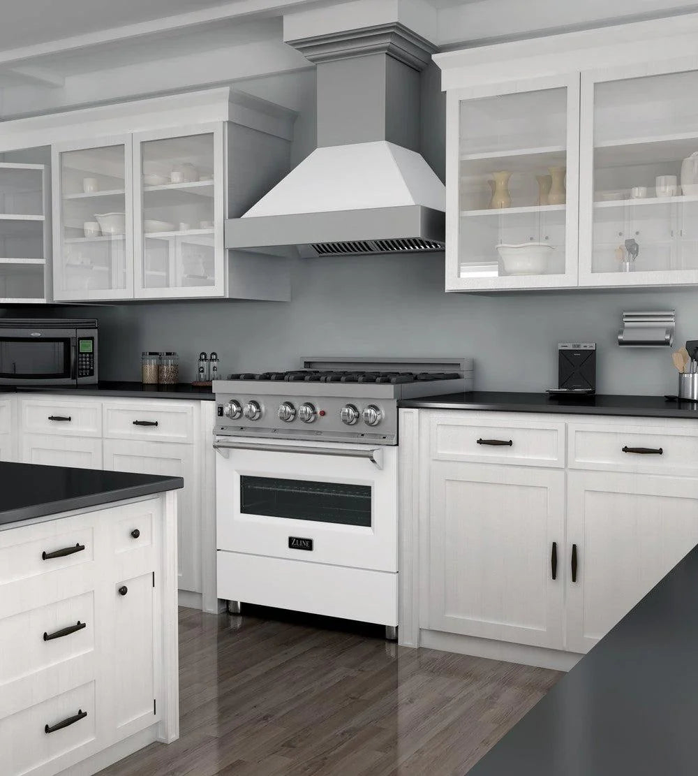 ZLINE - 30 in. 4.0 cu. ft. Legacy Dual Fuel Range with 4 Burner Gas Cooktop and Electric Convection Oven in Satin Stainless Steel and White Matte Door