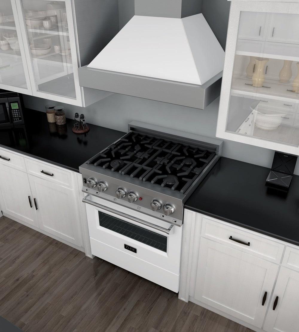 ZLINE - 30 in. 4.0 cu. ft. Legacy Dual Fuel Range with 4 Burner Gas Cooktop and Electric Convection Oven in Satin Stainless Steel and White Matte Door