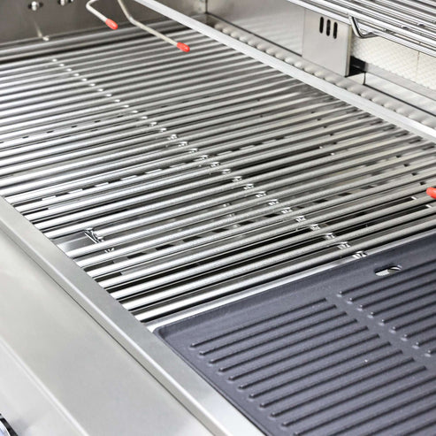 FORNO - Bulnes 40-Inch BBQ, 95,000 BTU, 5 Burners, Sear &amp; Rotisserie Infrared with Side Burner, Stainless Steel Outdoor Kitchen with 1.8 cu.ft. Beverage Center &amp; White Sintered Stone Countertops