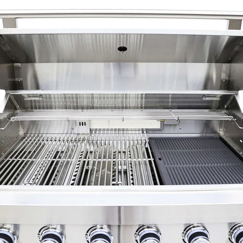 FORNO - Bulnes 40-Inch BBQ, 95,000 BTU, 5 Burners, Sear &amp; Rotisserie Infrared with Side Burner, Stainless Steel Outdoor Kitchen with 1.8 cu.ft. Beverage Center &amp; Black Granite Countertops