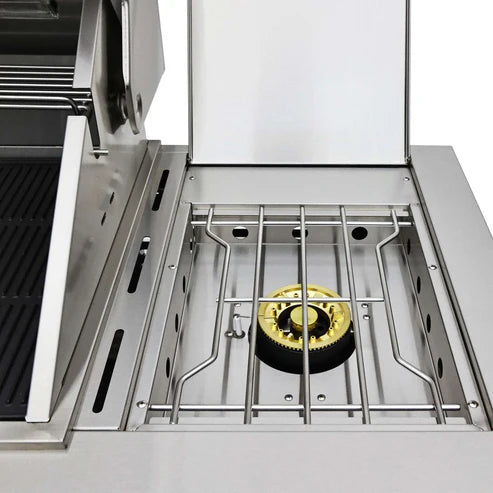 FORNO - Bulnes 40-Inch BBQ, 95,000 BTU, 5 Burners, Sear &amp; Rotisserie Infrared with Side Burner, Stainless Steel Outdoor Kitchen with 1.8 cu.ft. Beverage Center &amp; Black Granite Countertops