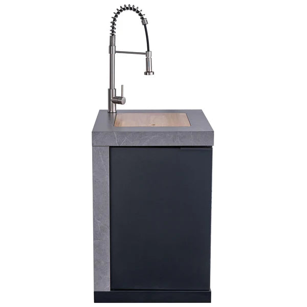 FORNO - Rimini Outdoor Kitchen 30&quot; BBQ 62,600 BTU, 3 Burners with Sear &amp; Rotisserie, 2.4 cu.ft. Beverage Center, Stainless Steel Sink, Black Cabinets &amp; Gray Sintered Stone Countertop