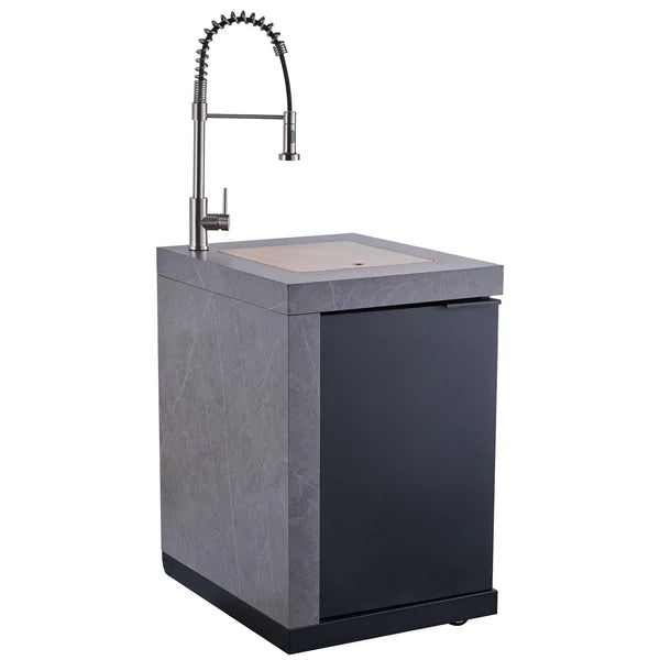 FORNO - Rimini Outdoor Kitchen 30&quot; BBQ 62,600 BTU, 3 Burners with Sear &amp; Rotisserie, 2.4 cu.ft. Beverage Center, Stainless Steel Sink, Black Cabinets &amp; Gray Sintered Stone Countertop