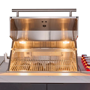 FORNO - Rimini Outdoor Kitchen: 30" BBQ 62,600 BTU, 4.8 cu.ft. Refrigerators, White Countertops