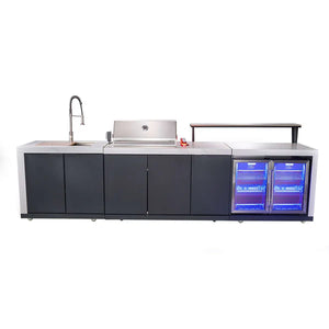 FORNO - Rimini Outdoor Kitchen: 30" BBQ 62,600 BTU, 4.8 cu.ft. Refrigerators, White Countertops