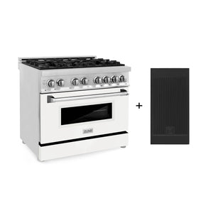 ZLINE 36" 4.6 cu. ft. Electric Oven and Gas Cooktop Dual Fuel Range with Griddle, White Matte Door in Fingerprint Resistant Stainless