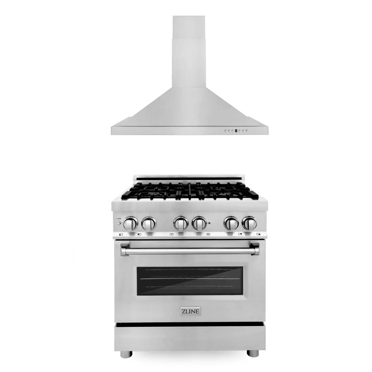 ZLINE - 30&quot; Kitchen Package with Stainless Steel Dual Fuel Range and Convertible Vent Range Hood (2KP-RARH30)