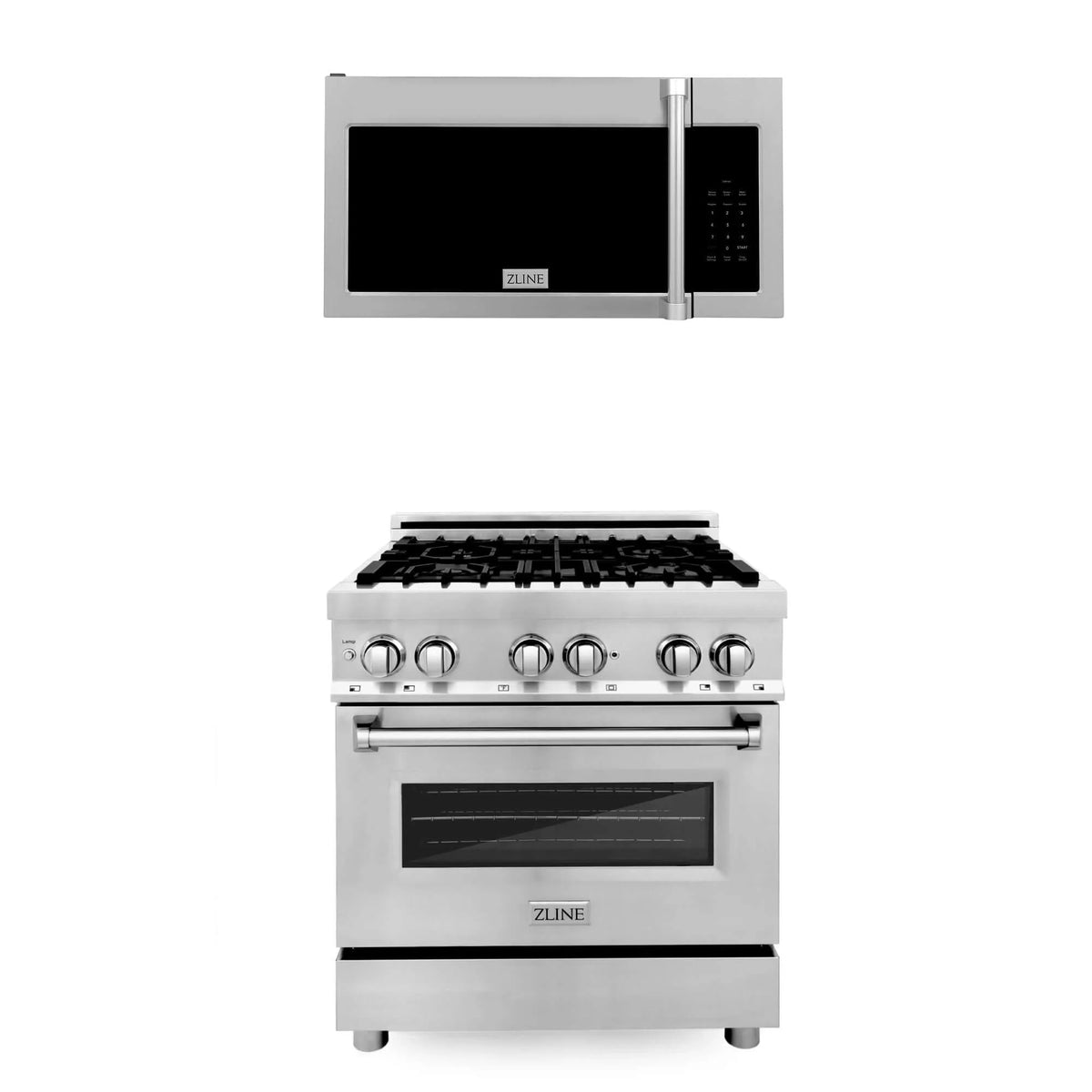 ZLINE - 30&quot; Kitchen Package Stainless Steel Dual Fuel Range and Over The Range Microwave with Traditional Handle