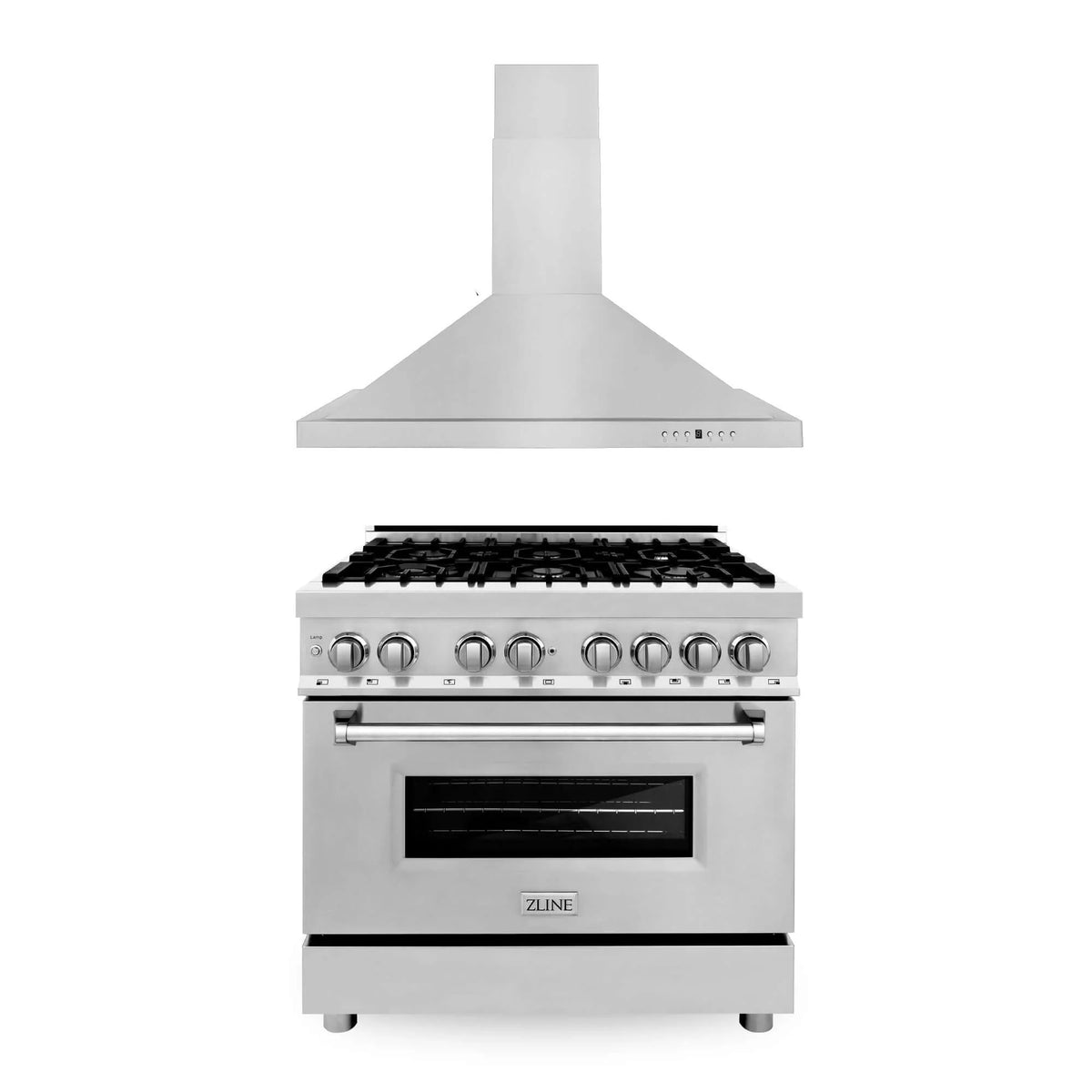 ZLINE - 36&quot; Kitchen Package with Stainless Steel Dual Fuel Range and Convertible Vent Range Hood (2KP-RARH36)