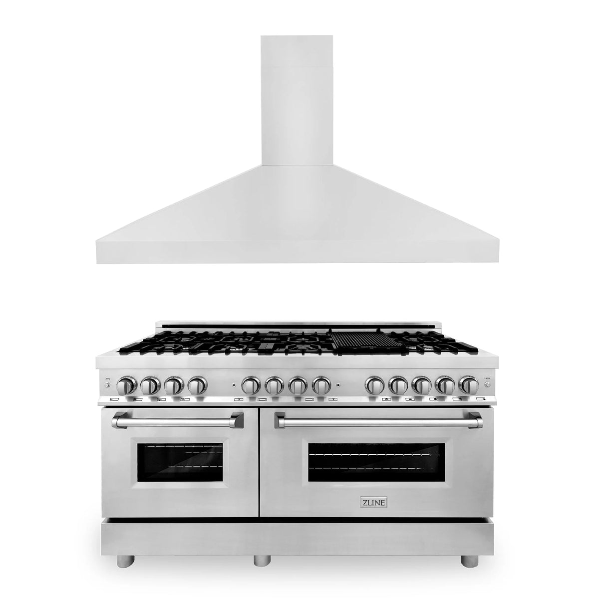 ZLINE - 60&quot; Kitchen Package with Stainless Steel Dual Fuel Range and Convertible Vent Range Hood (2KP-RARH60)