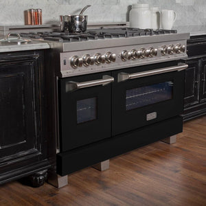 ZLINE - 48 in. 6.0 cu. ft. Legacy Dual Fuel Range with 7 Burner Gas Cooktop and 2 Electric Ovens in Satin Stainless Steel and Black Matte Doors (RAS-BLM-48)
