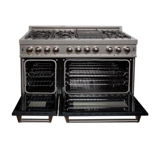 ZLINE - 48 in. 6.0 cu. ft. Legacy Dual Fuel Range with 7 Burner Gas Cooktop and 2 Electric Ovens in Satin Stainless Steel and Black Matte Doors (RAS-BLM-48)
