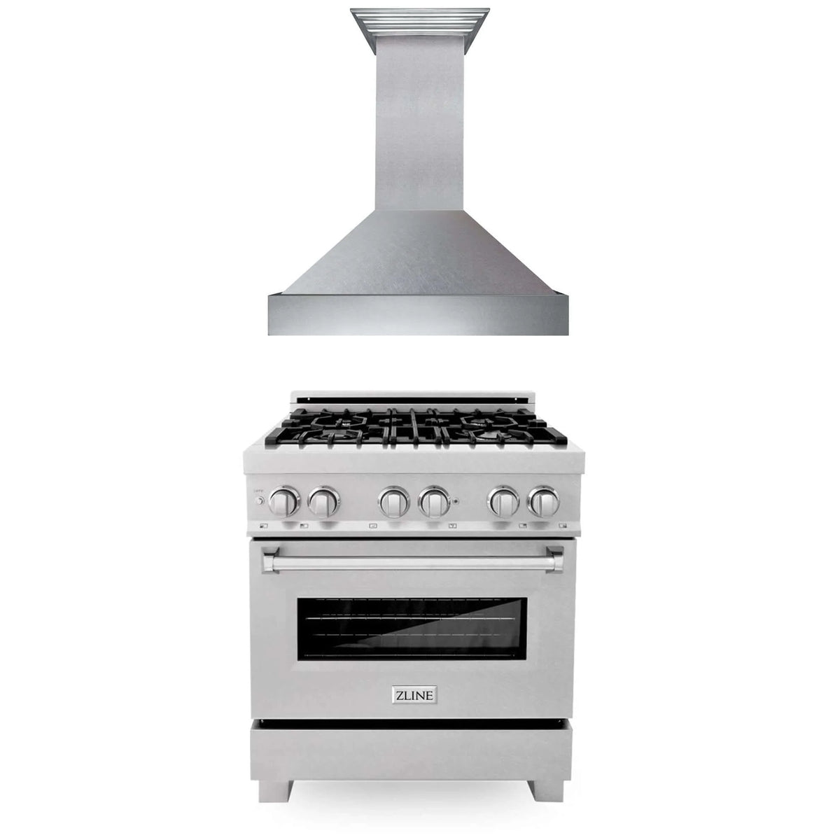 ZLINE - 30 in. Kitchen Package with Satin Stainless Steel Dual Fuel Range and Convertible Vent Range Hood