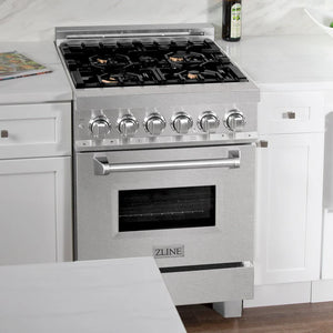 ZLINE - 24 in. 2.8 cu. ft. Legacy Dual Fuel Range with Gas Cooktop and Electric Convection Oven in Satin Stainless Steel with 4 Brass Burners