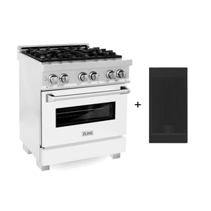 ZLINE 30" 4.0 cu. ft. Electric Oven, Gas Cooktop Dual Fuel Range, Griddle and White Matte Door in Fingerprint Resistant Stainless