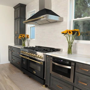 ZLINE - Autograph Edition 48 in. 6.0 cu. ft. Legacy Dual Fuel Range with 7 Burner Gas Cooktop and 2 Electric Ovens in Satin Stainless Steel with Black Matte Doors and Polished Gold Accents