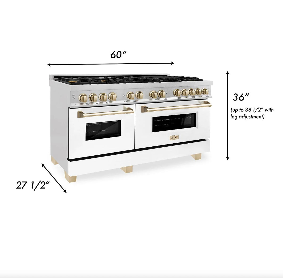ZLINE - Autograph Edition 60 in. 7.4 cu. ft. Legacy Dual Fuel Range with 9 Burner Gas Cooktop and 2 Electric Convection Ovens in Stainless Steel with White Matte Doors and Polished Gold Accents