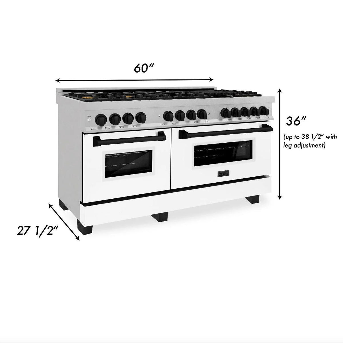 ZLINE - Autograph Edition 60 in. 7.4 cu. ft. Legacy Dual Fuel Range with 9 Burner Gas Cooktop and 2 Electric Convection Ovens in Stainless Steel with White Matte Doors and Matte Black Accents