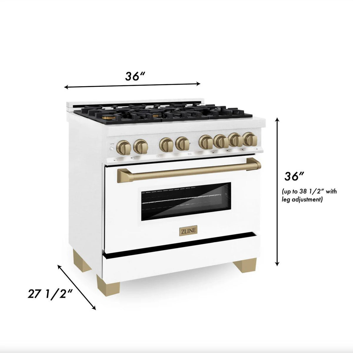 ZLINE - Autograph Edition 36 in. 4.6 cu. ft. Legacy Dual Fuel Range with 6 Burner Gas Cooktop and Electric Convection Oven in Satin Stainless Steel with White Matte Door and Champagne Bronze Accents