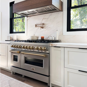 ZLINE - Autograph Edition 48 in. 6.0 cu. ft. Legacy Dual Fuel Range with 7 Burner Gas Cooktop and 2 Electric Ovens in Stainless Steel and Champagne Bronze Accents