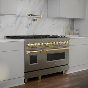 ZLINE - Autograph Edition 48 in. 6.0 cu. ft. Legacy Dual Fuel Range with 7 Burner Gas Cooktop and 2 Electric Ovens in Stainless Steel and Polished Gold Accents