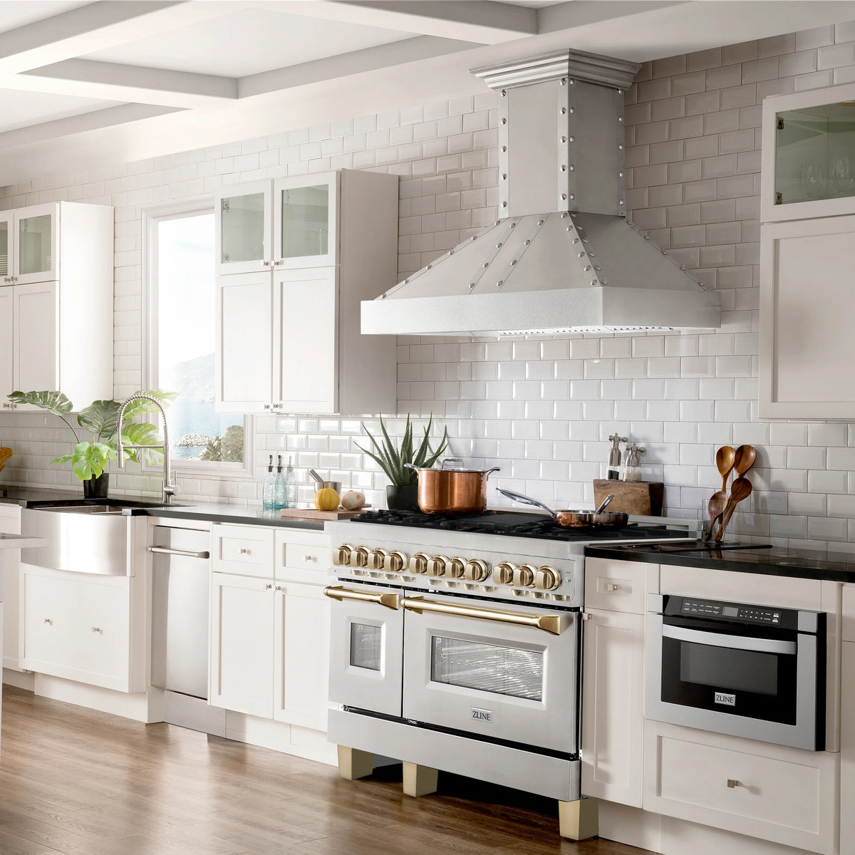 ZLINE - 48&quot; Autograph Edition Kitchen Package with Stainless Steel Dual Fuel Range, Range Hood, Dishwasher and Refrigeration with Gold Accents