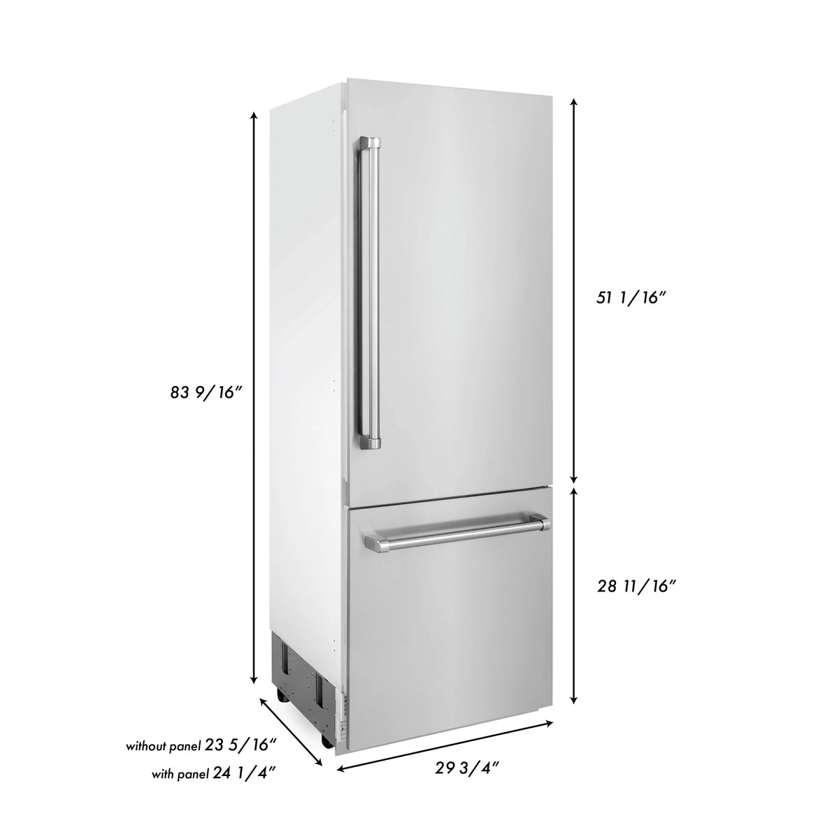 ZLINE 30&quot; 16.1 cu. ft.  2-Door Bottom Freezer Refrigerator with Internal Water and Ice Dispenser in Stainless Steel