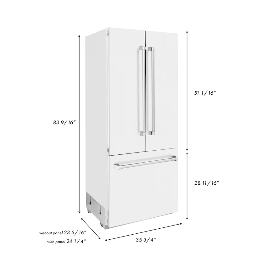 ZLINE - 36&quot; 19.6 cu. ft. Built-In 3-Door French Door Refrigerator, Internal Water,Ice Dispenser,White Matte