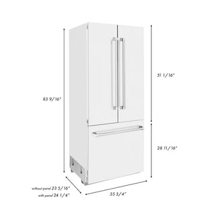ZLINE 36" 19.6 cu. ft. Built-In 3-Door French Door Refrigerator, Internal Water,Ice Dispenser,White Matte