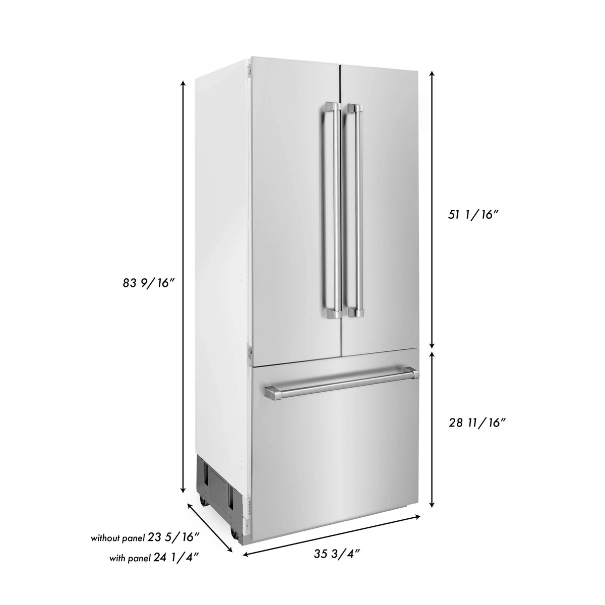 ZLINE - 36&quot; 19.6 cu. ft. 3-Door French Door Refrigerator with Internal Water and Ice Dispenser in Stainless Steel