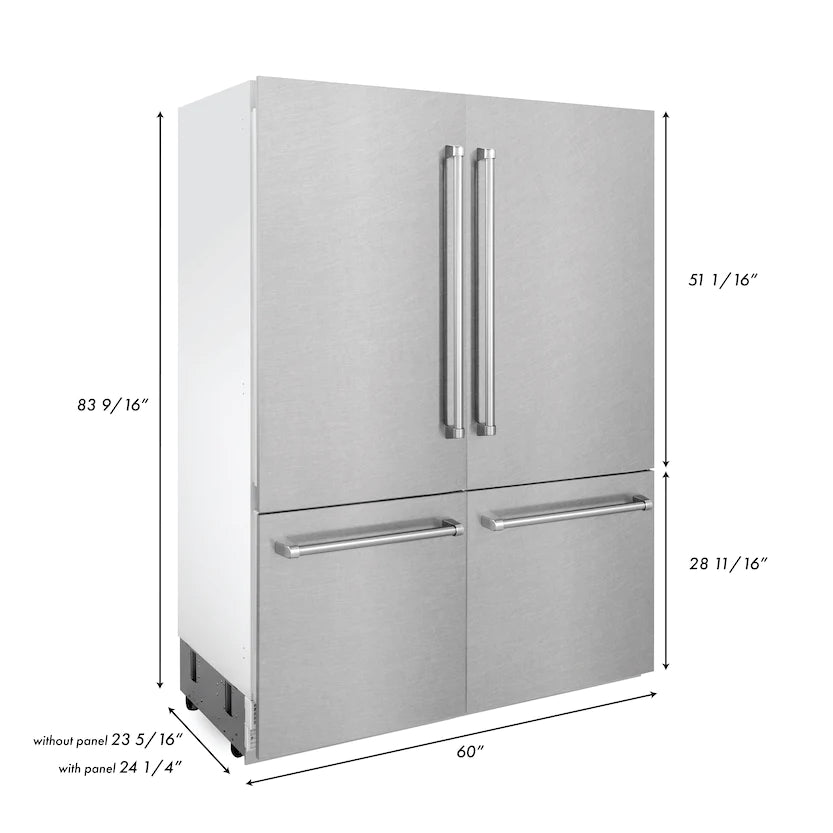 ZLINE - 60&quot; 32.2 cu. ft. Built-In 4-Door French Door Freezer Refrigerator, Internal Water, Ice Dispenser, Fingerprint Resistant Stainless Steel