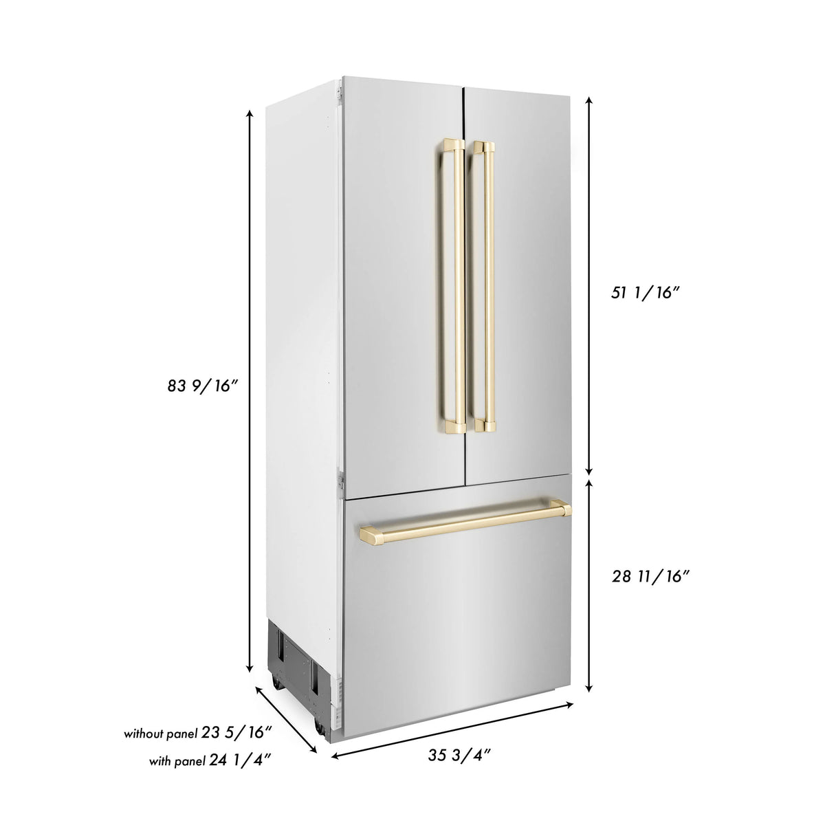 ZLINE - 36” Autograph Edition 19.6 cu. ft. 2-Door Bottom Freezer Refrigerator, Internal Water, Ice Dispenser in Stainless Steel, Gold Accents