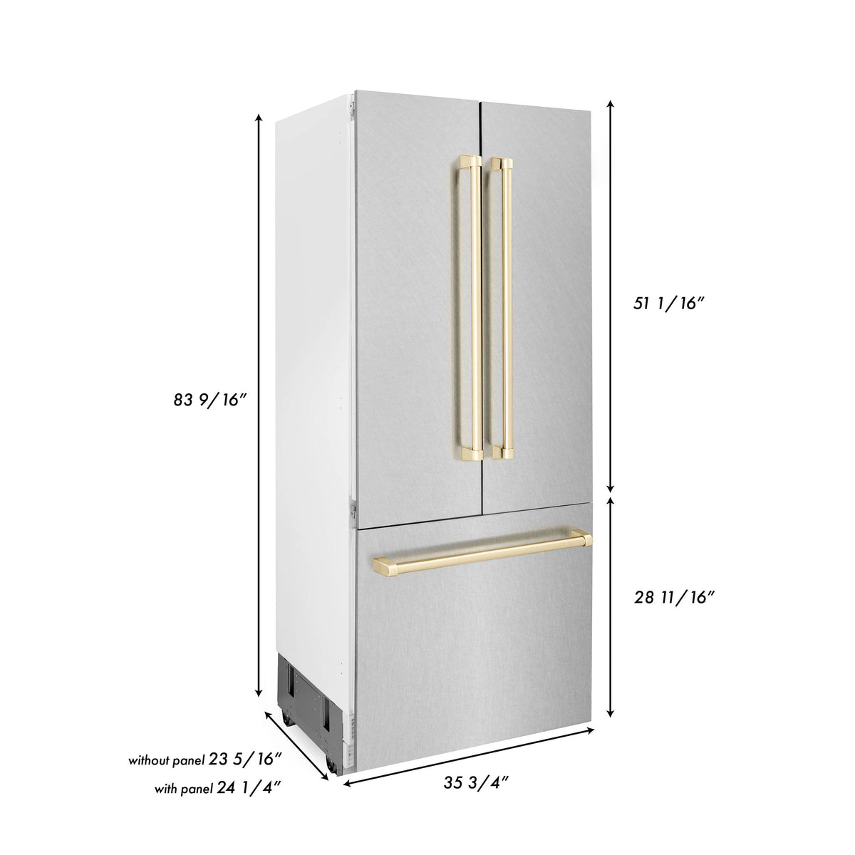 ZLINE - 36&quot; Autograph Edition 19.6 cu. ft. Built-in 3-Door French Door Refrigerator, Internal Water,Ice Dispenser,Fingerprint Resistant Stainless Steel,Gold Accents