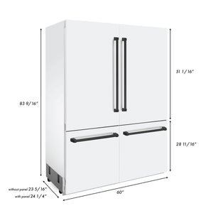 ZLINE 60" Autograph Edition 32.2 cu. ft. Built-in 4-Door French Door Refrigerator, Internal Water, Ice Dispenser,White Matte, Matte Black Accents