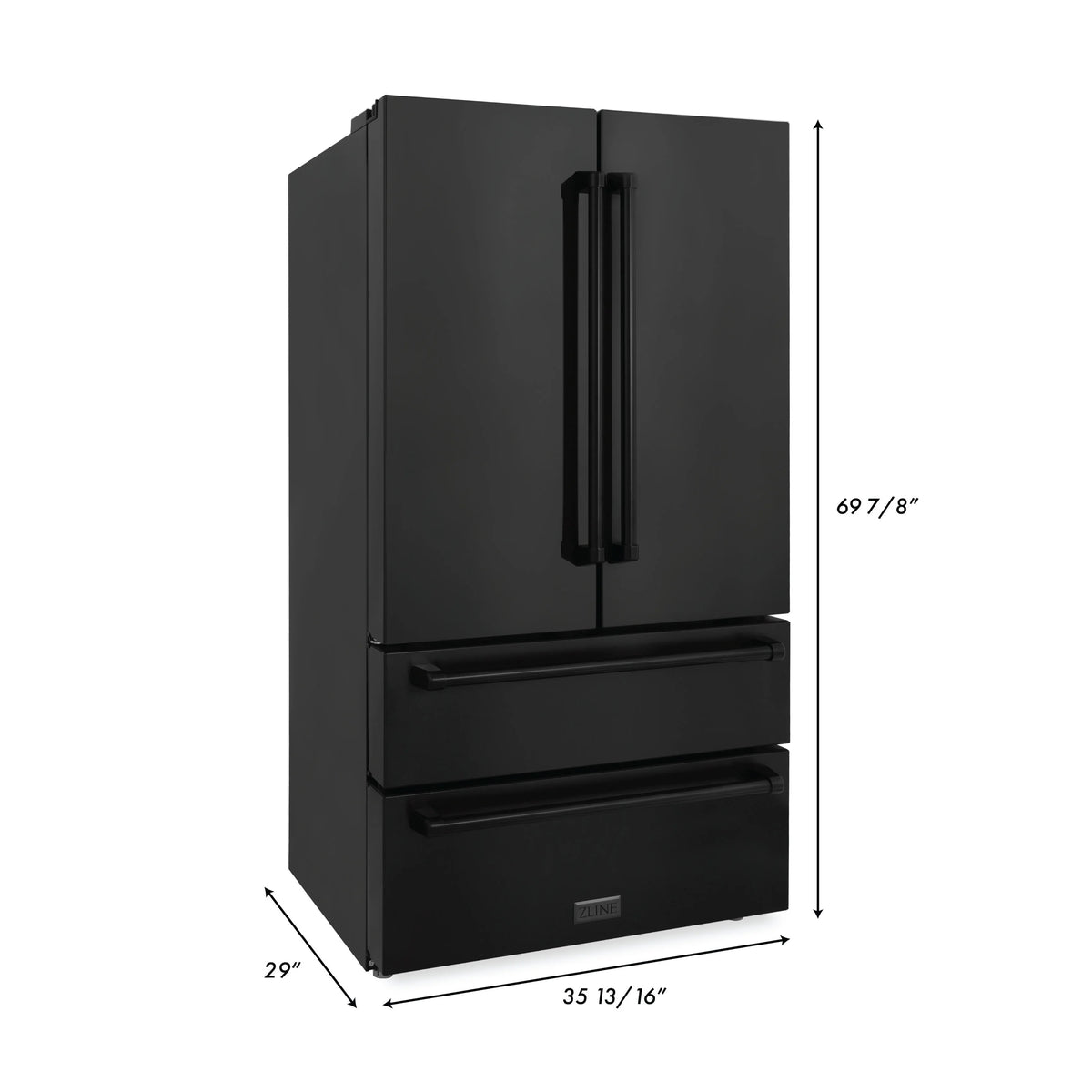 ZLINE - Kitchen Package with Black Stainless Steel Refrigeration, 48&quot; Rangetop, 48&quot; Range Hood, 30&quot; Double Wall Oven, and 24&quot; Tall Tub Dishwasher