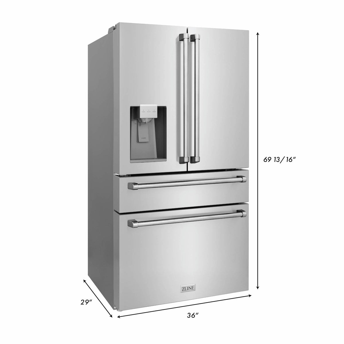 ZLINE - 36&quot; 21.6 cu. ft  French Door Refrigerator with Water and Ice Dispenser in Fingerprint Resistant Stainless Steel