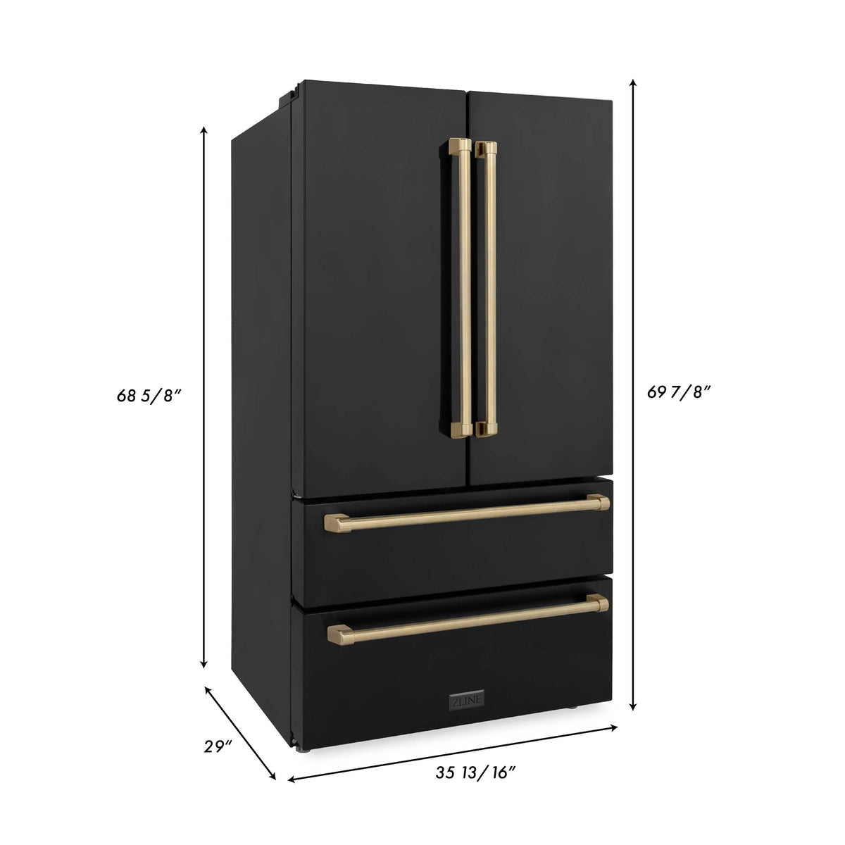 ZLINE - 48&quot; Autograph Edition Kitchen Package, Black Stainless Steel Dual Fuel Range, Range Hood, Dishwasher, Refrigeration, Champagne Bronze Accents