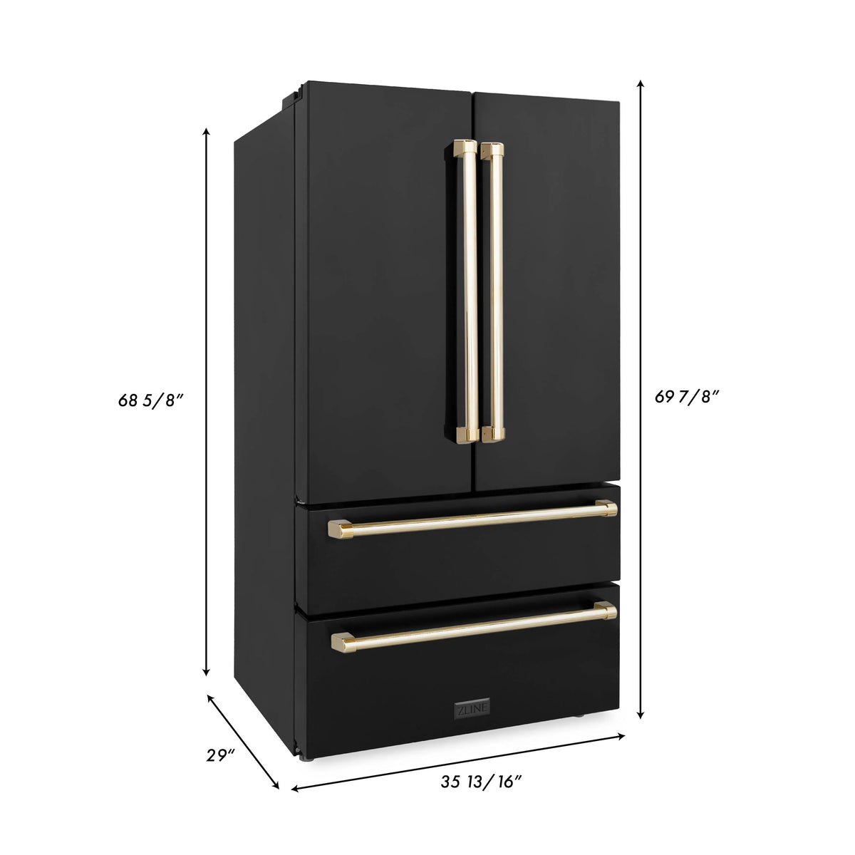 ZLINE - 48&quot; Autograph Edition Kitchen Package with Black Stainless Steel Dual Fuel Range, Range Hood, Dishwasher and Refrigeration with Gold Accents