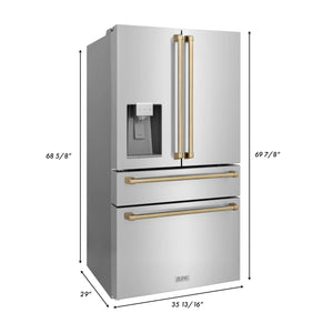 ZLINE 30" Autograph Edition Kitchen Package, Stainless Steel Dual Fuel Range, Range Hood, Dishwasher, Refrigeration, Champagne Bronze Accents
