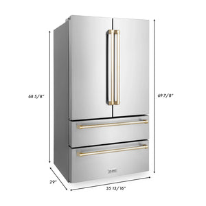 ZLINE 30" Autograph Edition Kitchen Package with Stainless Steel Dual Fuel Range, Range Hood, Dishwasher and Refrigeration with Gold Accents