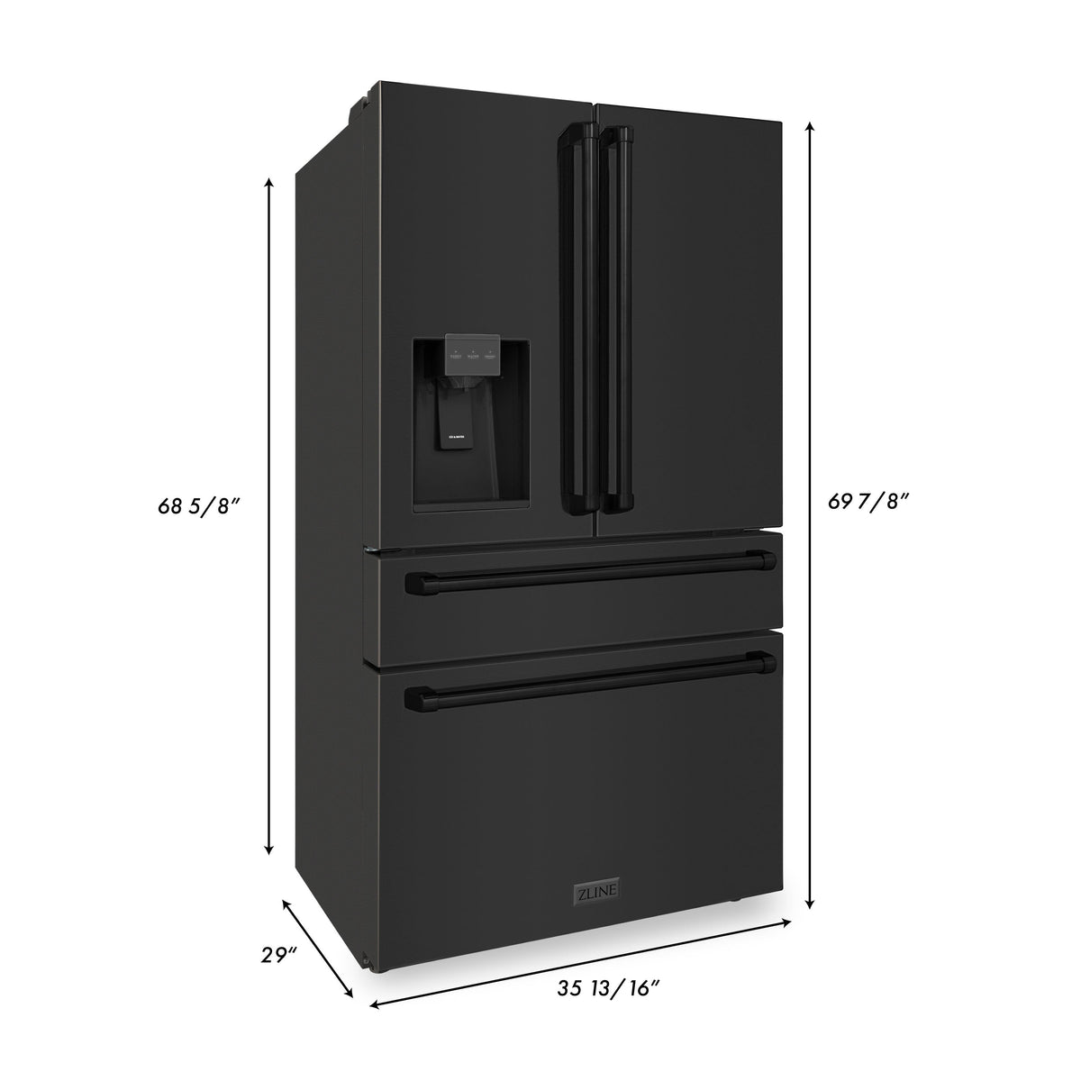 ZLINE - 36&quot; 21.6 cu. ft  French Door Refrigerator with Water and Ice Dispenser in Fingerprint Resistant Black Stainless Steel