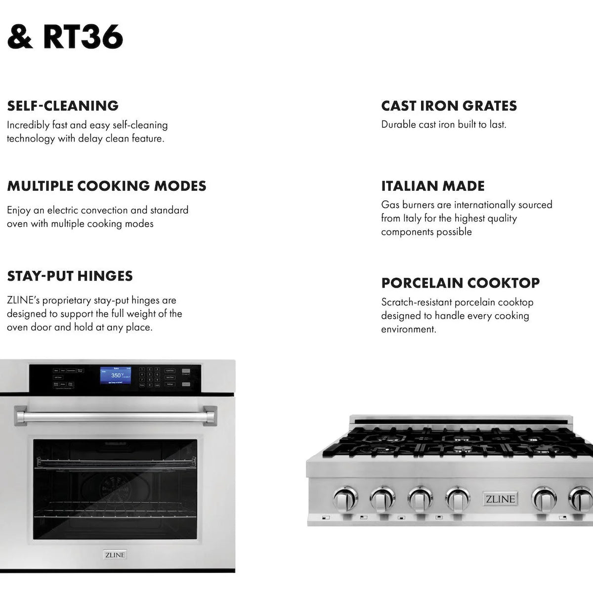 ZLINE - Kitchen Package with 36&quot; Stainless Steel Rangetop and 30&quot; Single Wall Oven (2KP-RTAWS36)